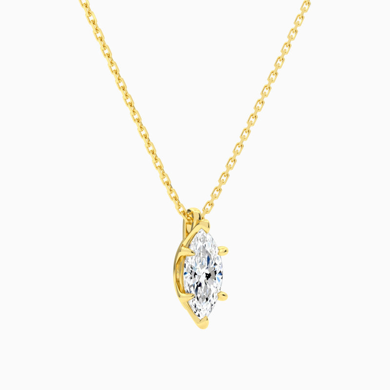 Marquise Solitaire Lab Grown Diamond Pendant Necklace In 18K Yellow Gold - Front Angle View