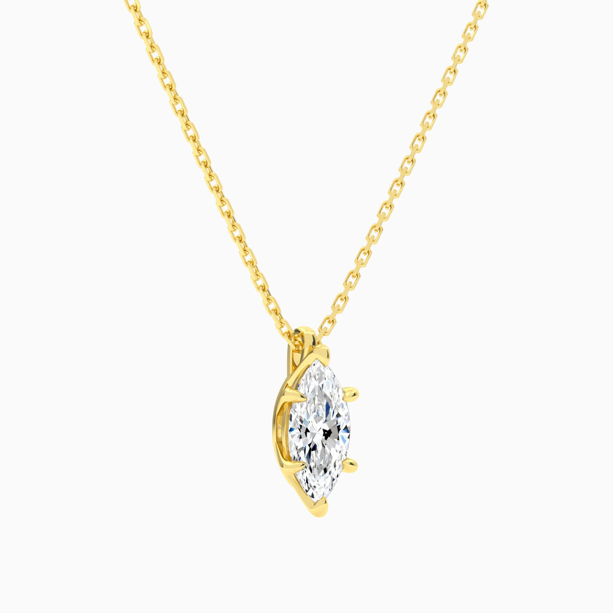 Marquise Solitaire Lab Grown Diamond Pendant Necklace In 14K Yellow Gold - Front Angle View