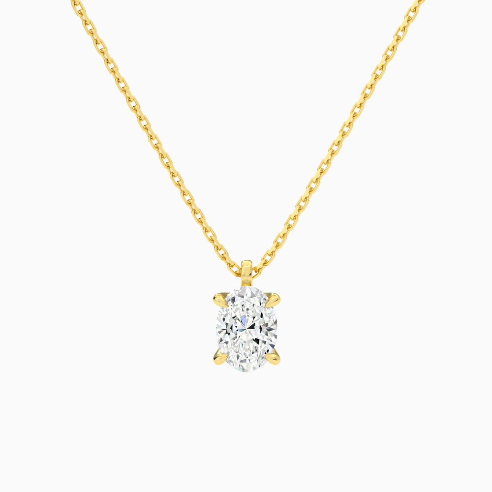 Oval Solitaire Lab Grown Diamond Pendant Necklace In 14K Yellow Gold - Lucenjuri