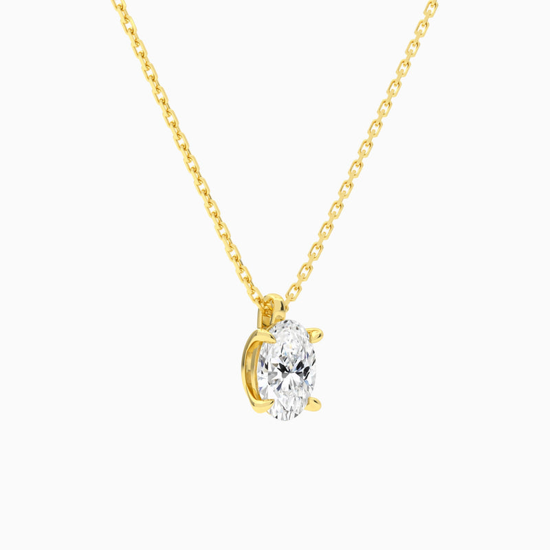 Oval Solitaire Lab Grown Diamond Pendant Necklace In 14K Yellow Gold - Front Angle View