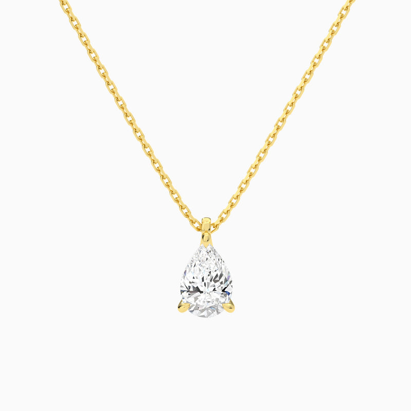 Pear Solitaire Lab Grown Diamond Pendant Necklace In 18K Yellow Gold - Lucenjuri