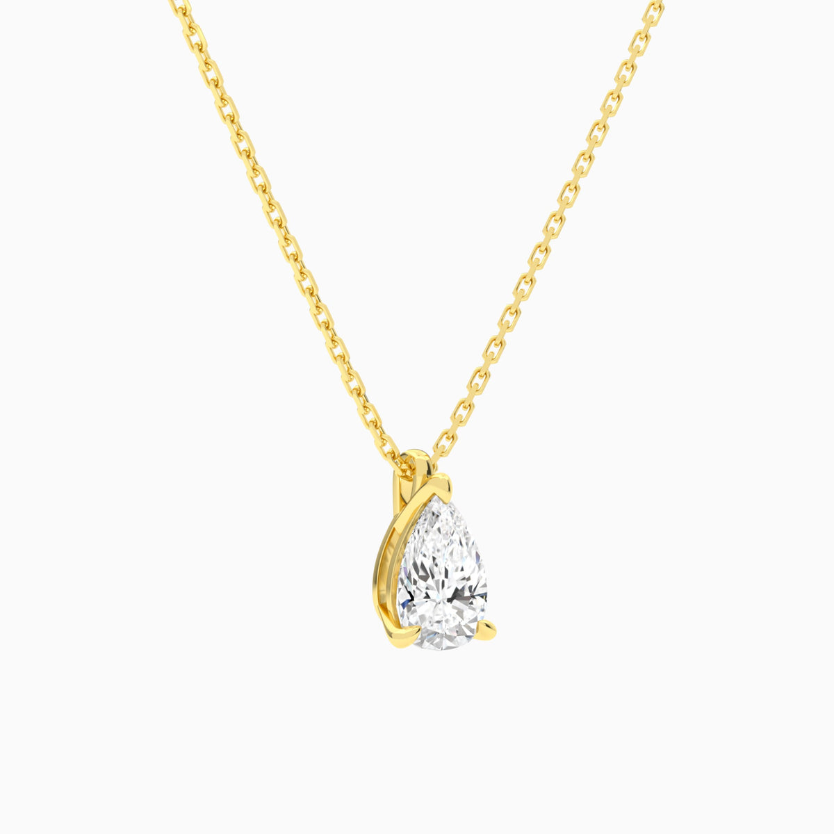 Pear Solitaire Lab Grown Diamond Pendant Necklace In 18K Yellow Gold - Front Angle View