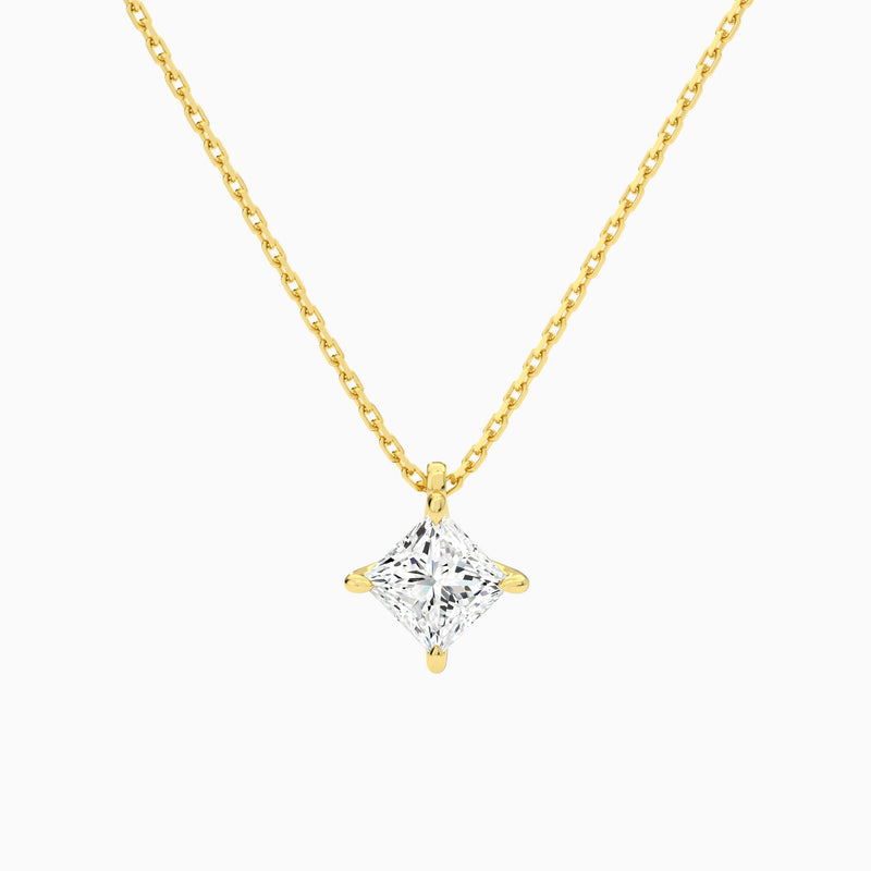 Princess Solitaire Lab Grown Diamond Pendant Necklace In 14K Yellow Gold - Lucenjuri