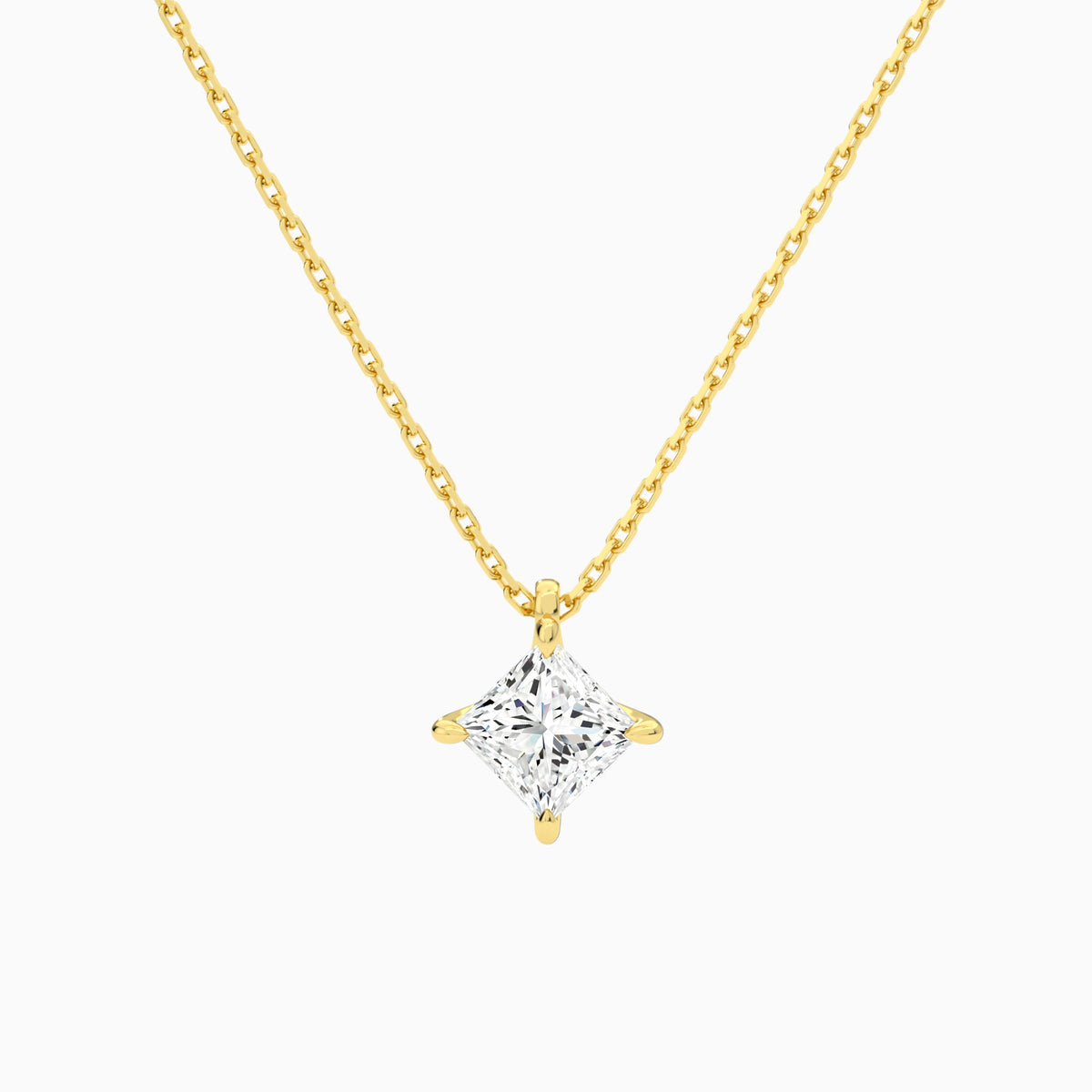 Princess Solitaire Lab Grown Diamond Pendant Necklace In 18K Yellow Gold - Lucenjuri
