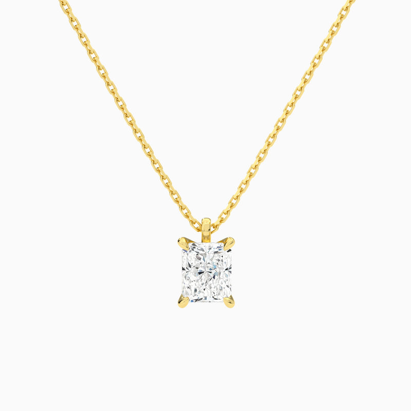 Radiant Solitaire Lab Grown Diamond Pendant Necklace In 14K Yellow Gold - Lucenjuri