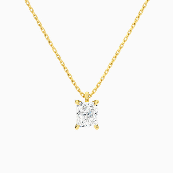Radiant Solitaire Lab Grown Diamond Pendant Necklace In 14K Yellow Gold - Lucenjuri