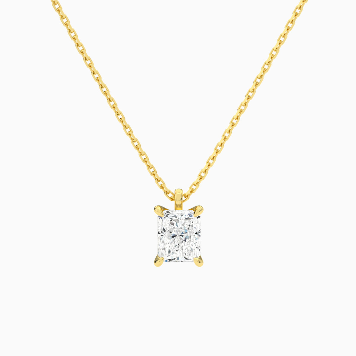 Radiant Solitaire Lab Grown Diamond Pendant Necklace In 18K Yellow Gold - Lucenjuri