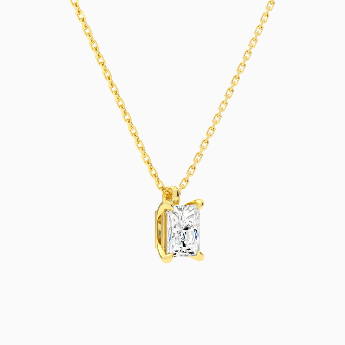 Radiant Solitaire Lab Grown Diamond Pendant Necklace In 18K Yellow Gold - Front Angle View