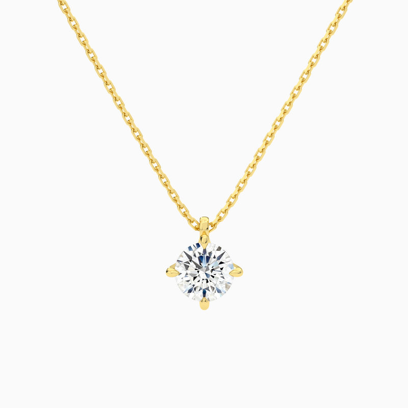Round Solitaire Lab Grown Diamond Pendant Necklace In 18K Yellow Gold - Lucenjuri
