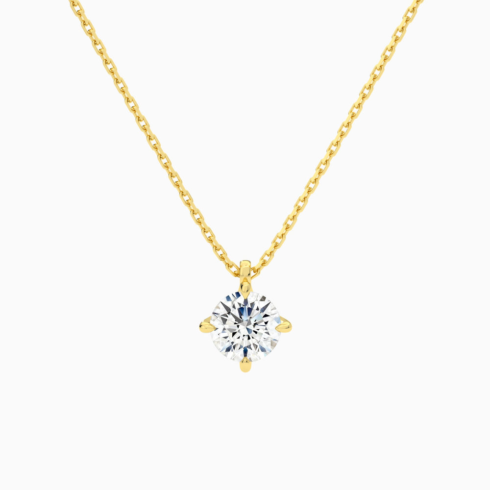 Round Solitaire Lab Grown Diamond Pendant Necklace In 14K Yellow Gold - Lucenjuri