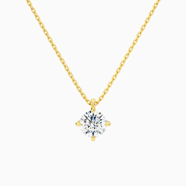 Round Solitaire Lab Grown Diamond Pendant Necklace In 14K Yellow Gold - Lucenjuri