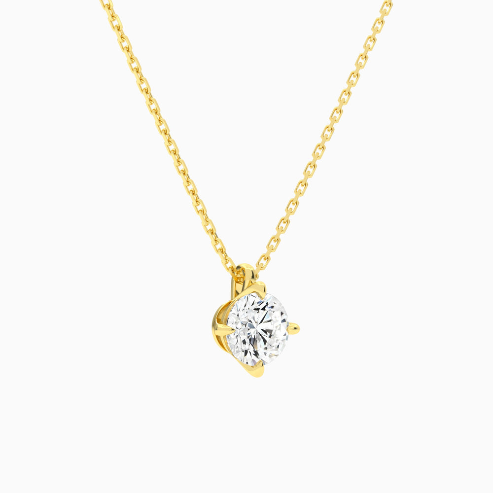Round Solitaire Lab Grown Diamond Pendant Necklace In 14K Yellow Gold - Front Angle View