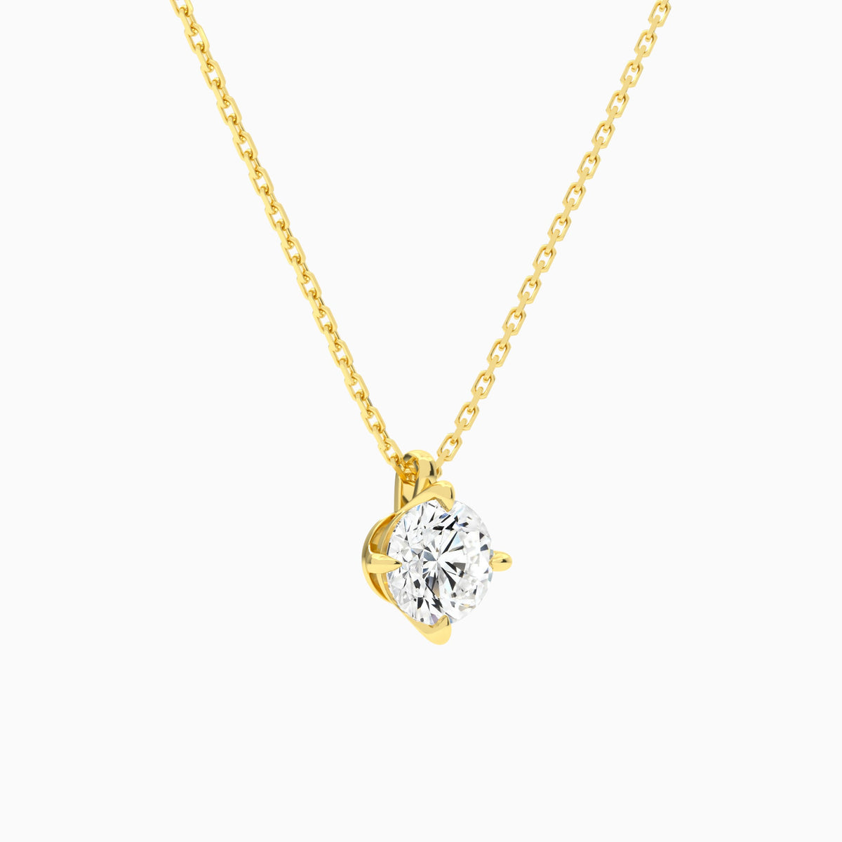 Round Solitaire Lab Grown Diamond Pendant Necklace In 18K Yellow Gold - Front Angle View