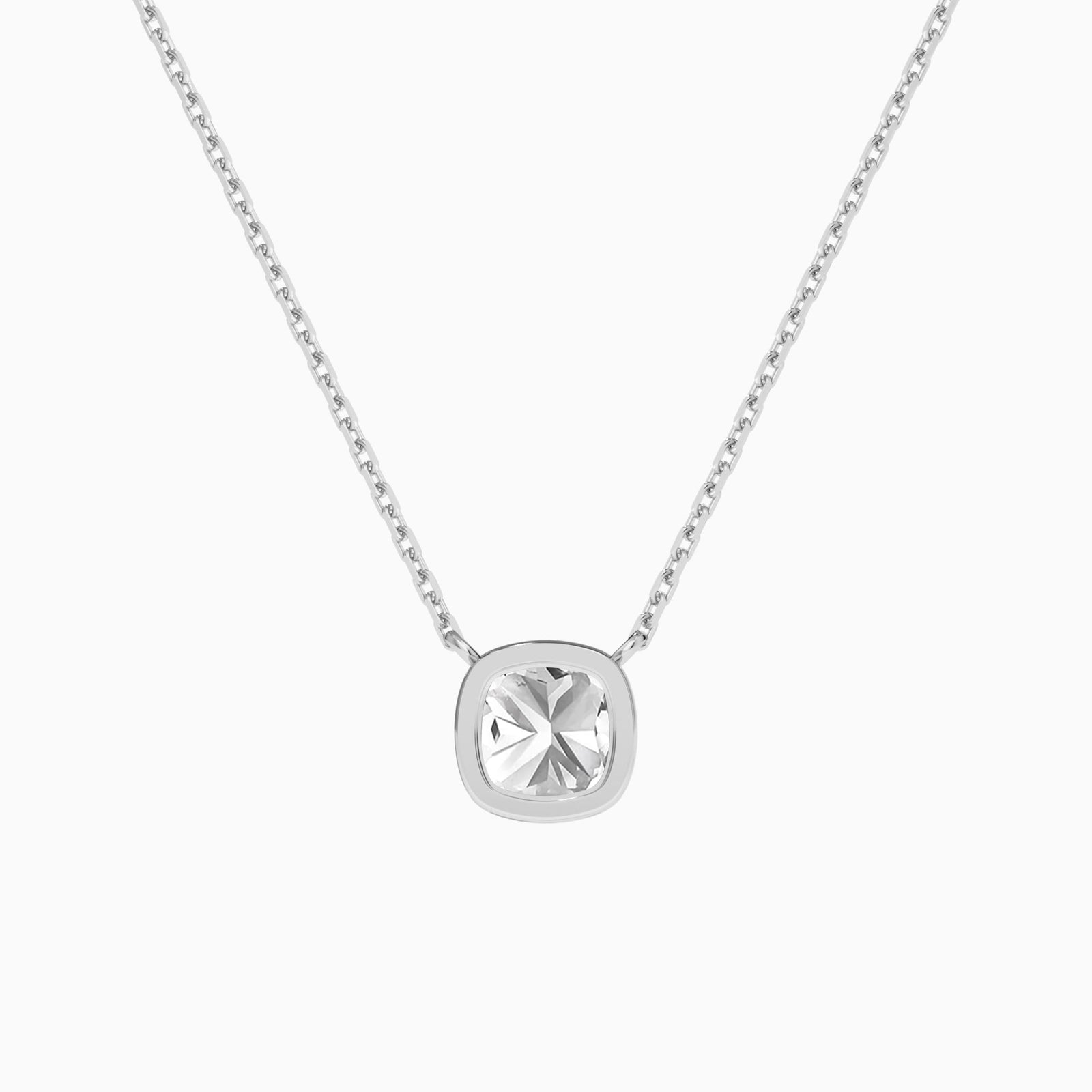 Bezel Solitaire Cushion Diamond Necklace