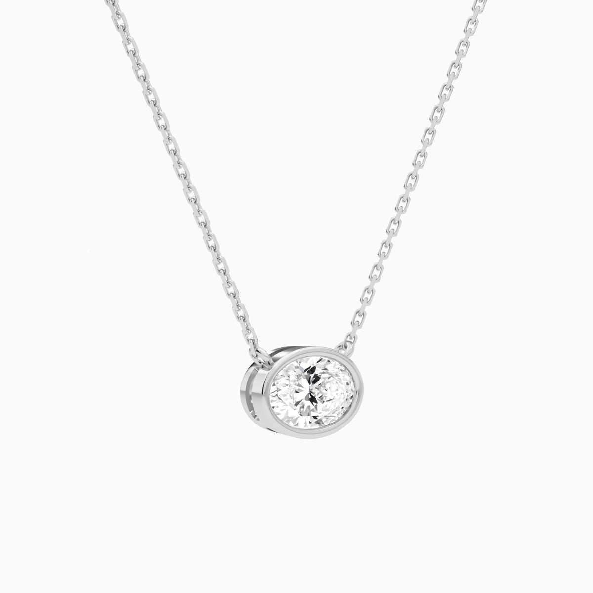 Bezel Solitaire Oval Lab Grown Diamond Necklace In Platinum - Front Angle View