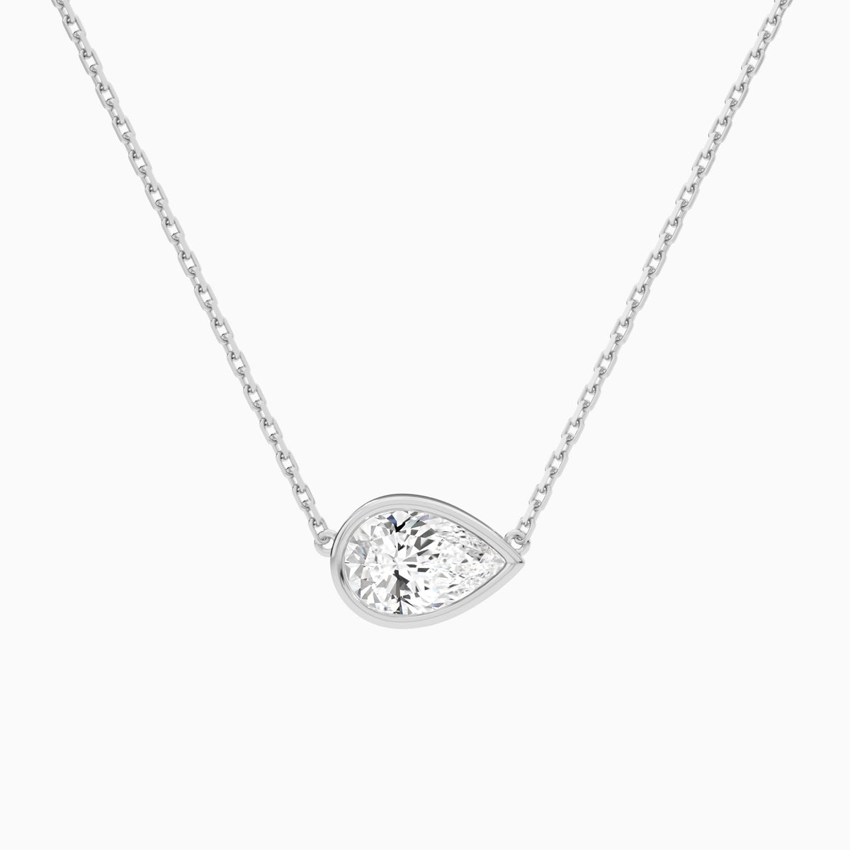 Bezel Solitaire Pear Lab Grown Diamond Necklace In Platinum - Lucenjuri