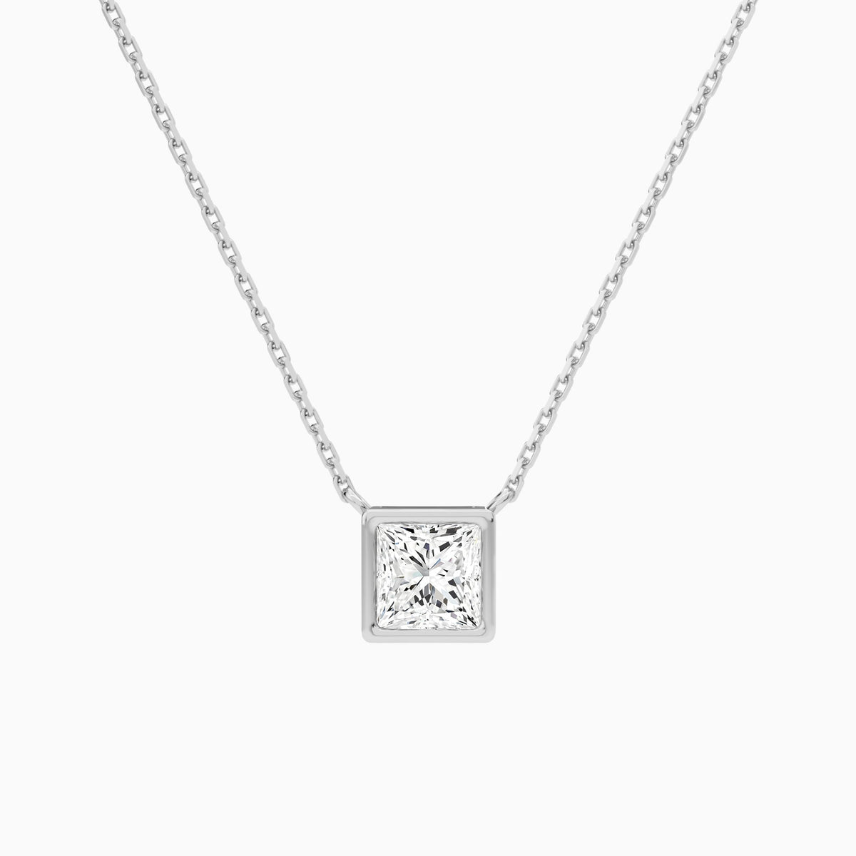 Bezel Solitaire Princess Lab Grown Diamond Necklace In Platinum - Lucenjuri