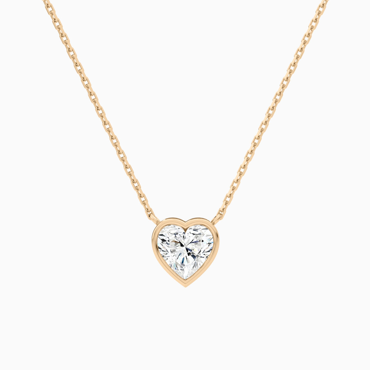 Bezel Solitaire Heart Lab Grown Diamond Necklace In 14K Rose Gold - Lucenjuri