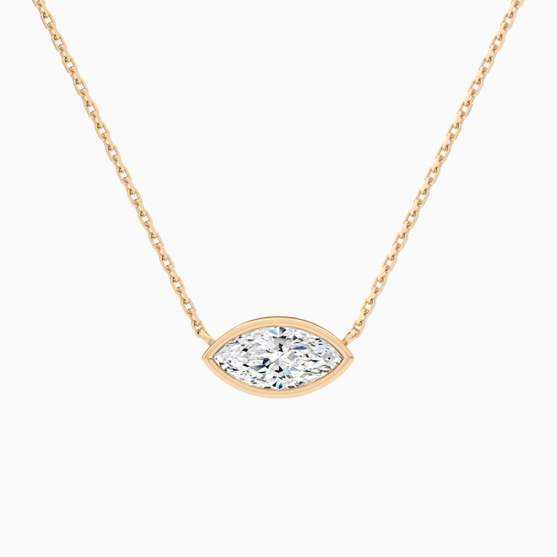 Bezel Solitaire Marquise Lab Grown Diamond Necklace In 14K Rose Gold - Lucenjuri