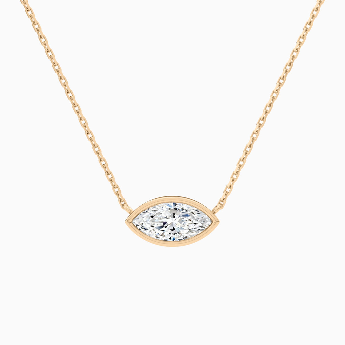 Bezel Solitaire Marquise Lab Grown Diamond Necklace In 14K Rose Gold - Lucenjuri