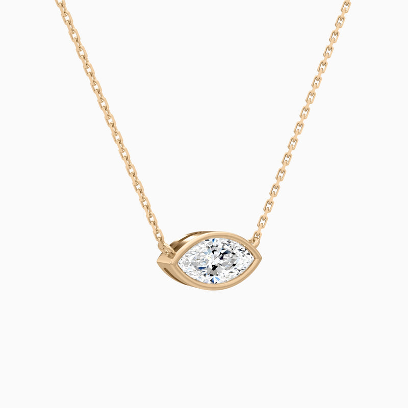 Bezel Solitaire Marquise Lab Grown Diamond Necklace In 14K Rose Gold - Front Angle View