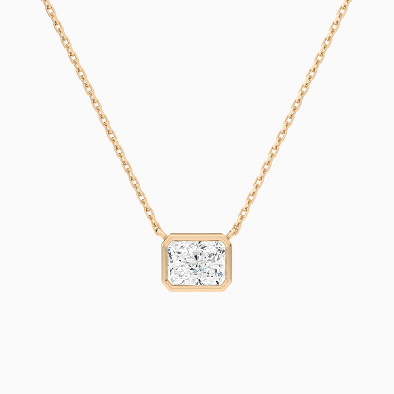 Bezel Solitaire Radiant Lab Grown Diamond Necklace In 14K Rose Gold - Lucenjuri