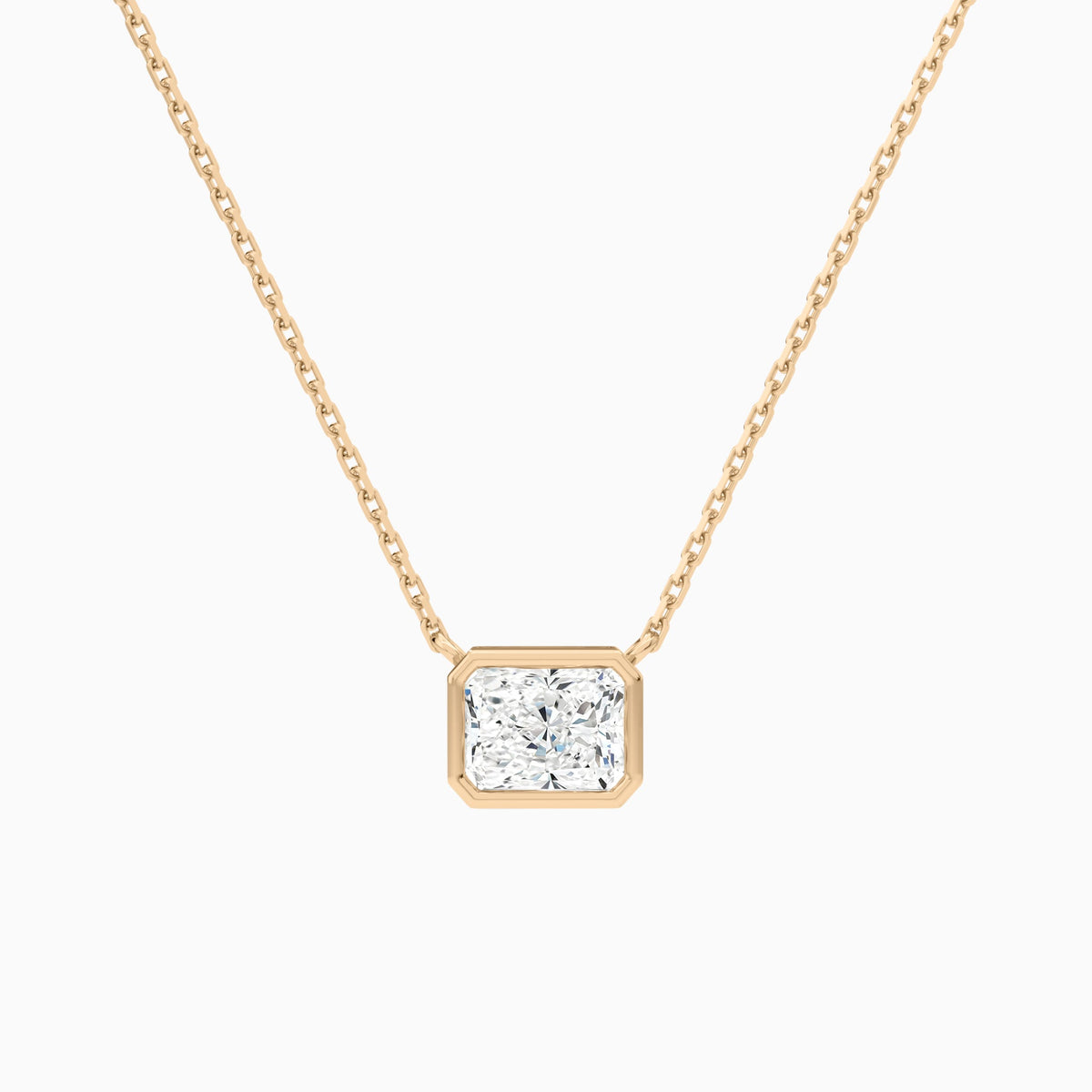 Bezel Solitaire Radiant Lab Grown Diamond Necklace In 14K Rose Gold - Lucenjuri