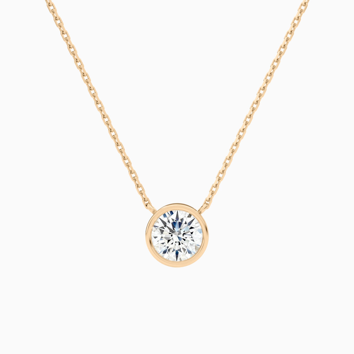 Bezel Solitaire Round Lab Grown Diamond Necklace In 14K Rose Gold - Lucenjuri