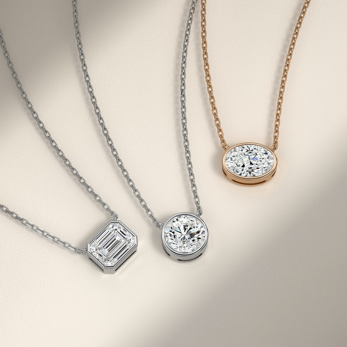 Bezel Solitaire Pear Lab Grown Diamond Necklace In 14K Rose Gold - Additional Image