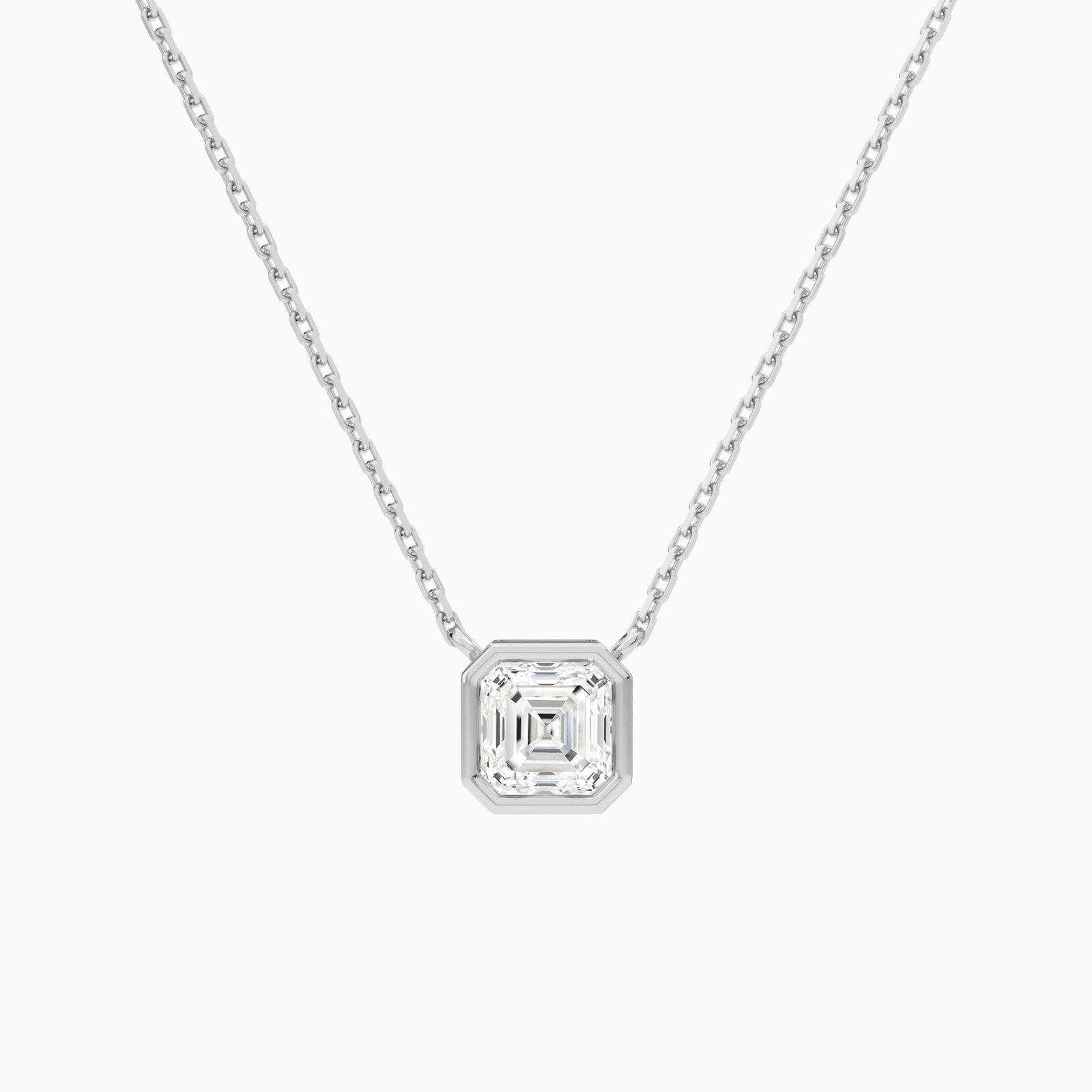 Bezel Solitaire Asscher Diamond Necklace