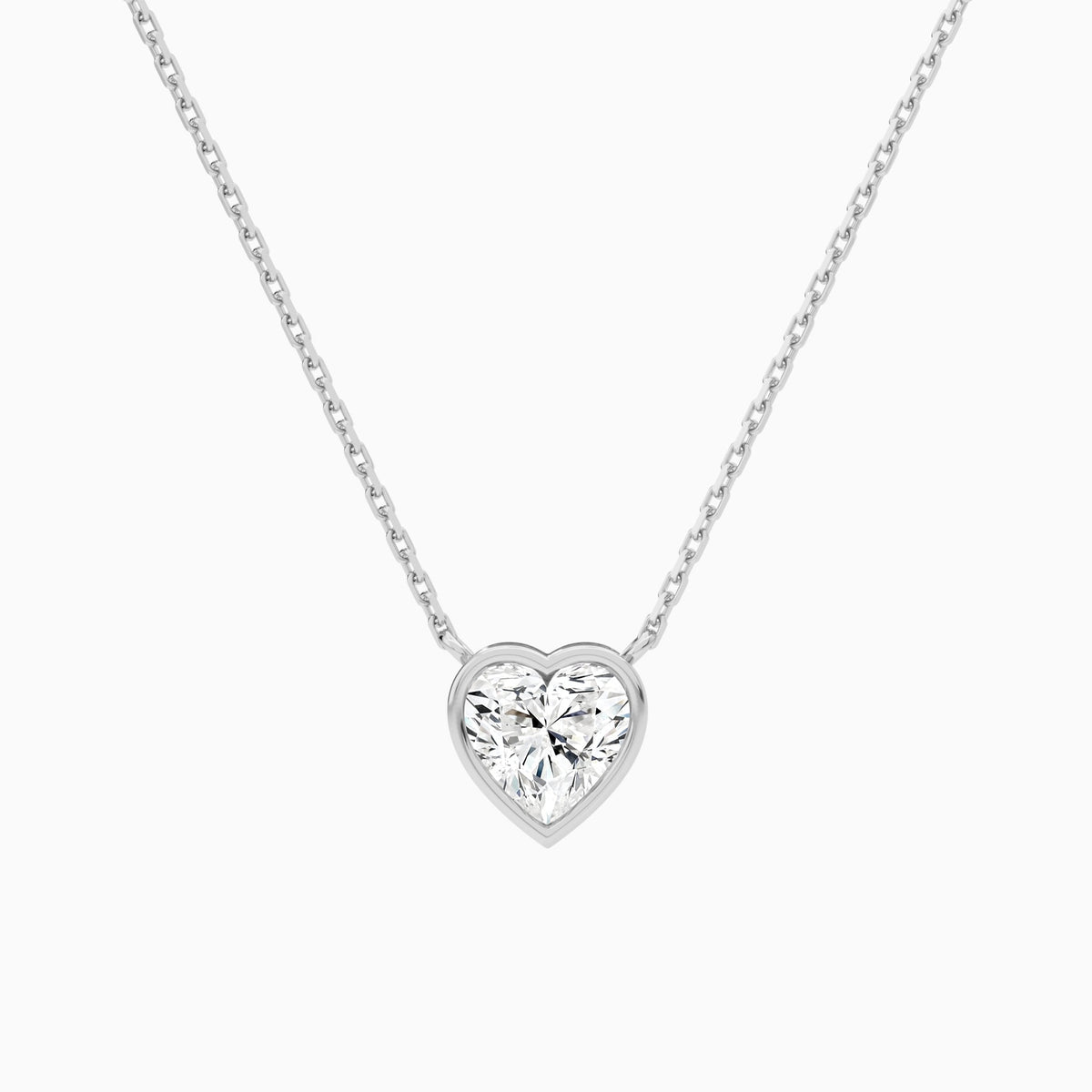 Bezel Solitaire Heart Lab Grown Diamond Necklace In 18K White Gold - Lucenjuri