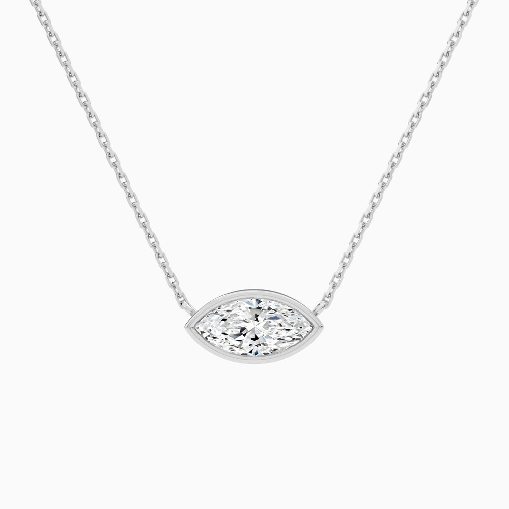Bezel Solitaire Marquise Lab Grown Diamond Necklace In 14K White Gold - Lucenjuri