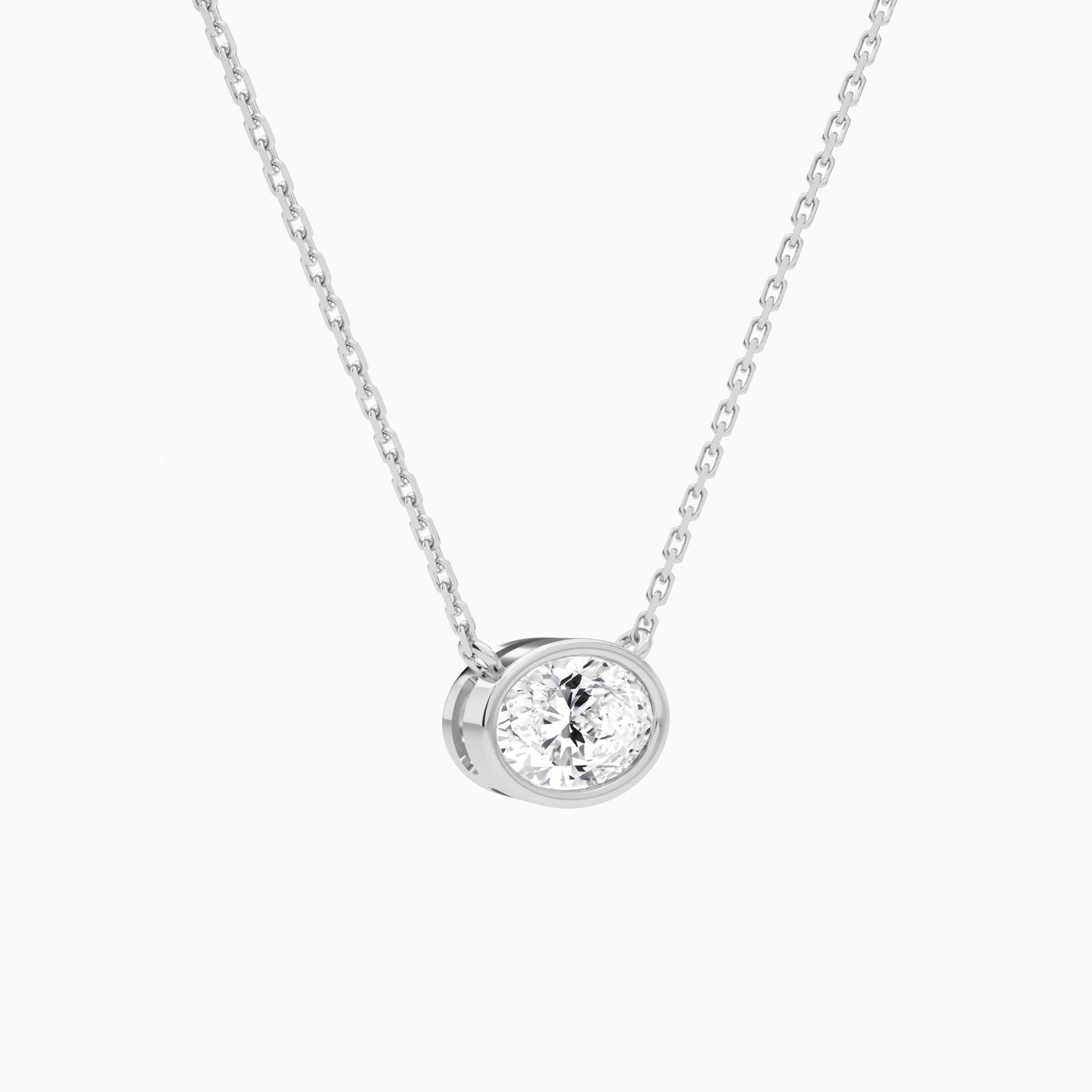 Bezel Solitaire Oval Diamond Necklace