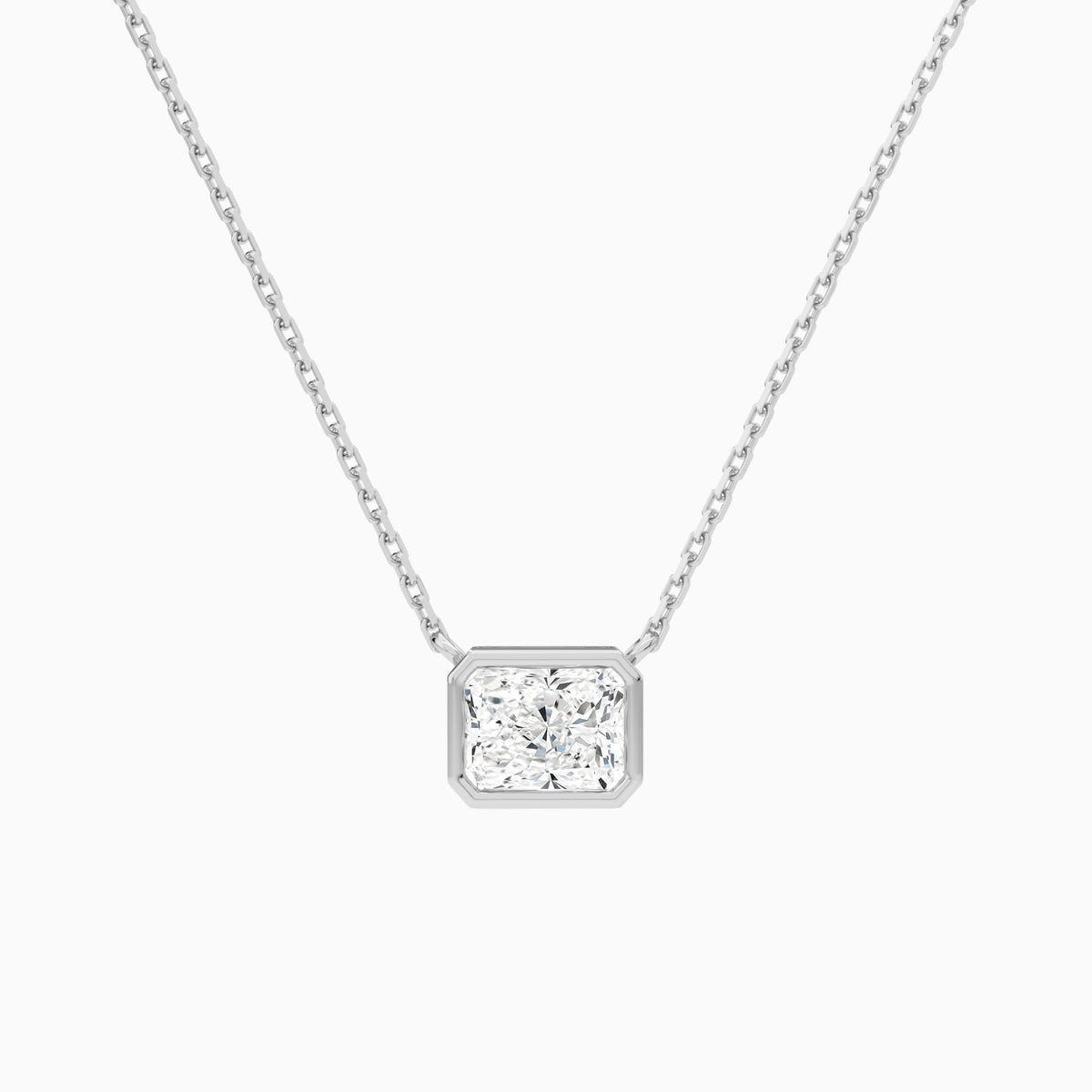 Bezel Solitaire Radiant Lab Grown Diamond Necklace In 14K White Gold - Lucenjuri