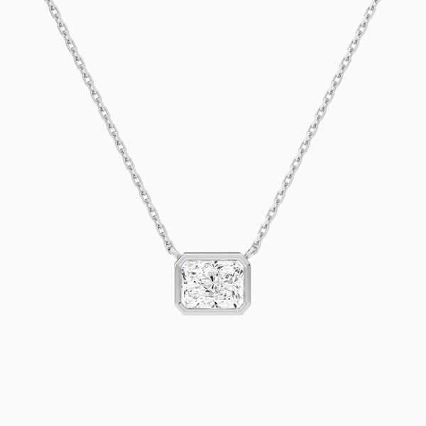 Bezel Solitaire Radiant Lab Grown Diamond Necklace In 14K White Gold - Lucenjuri