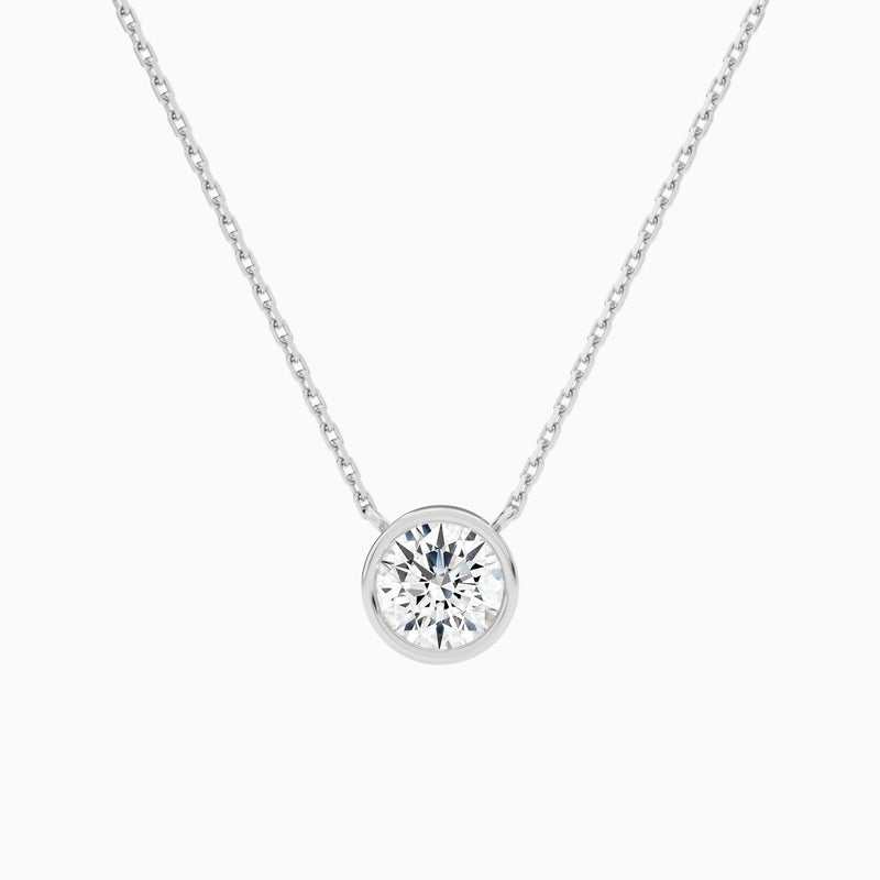 Bezel Solitaire Round Lab Grown Diamond Necklace In 18K White Gold - Lucenjuri