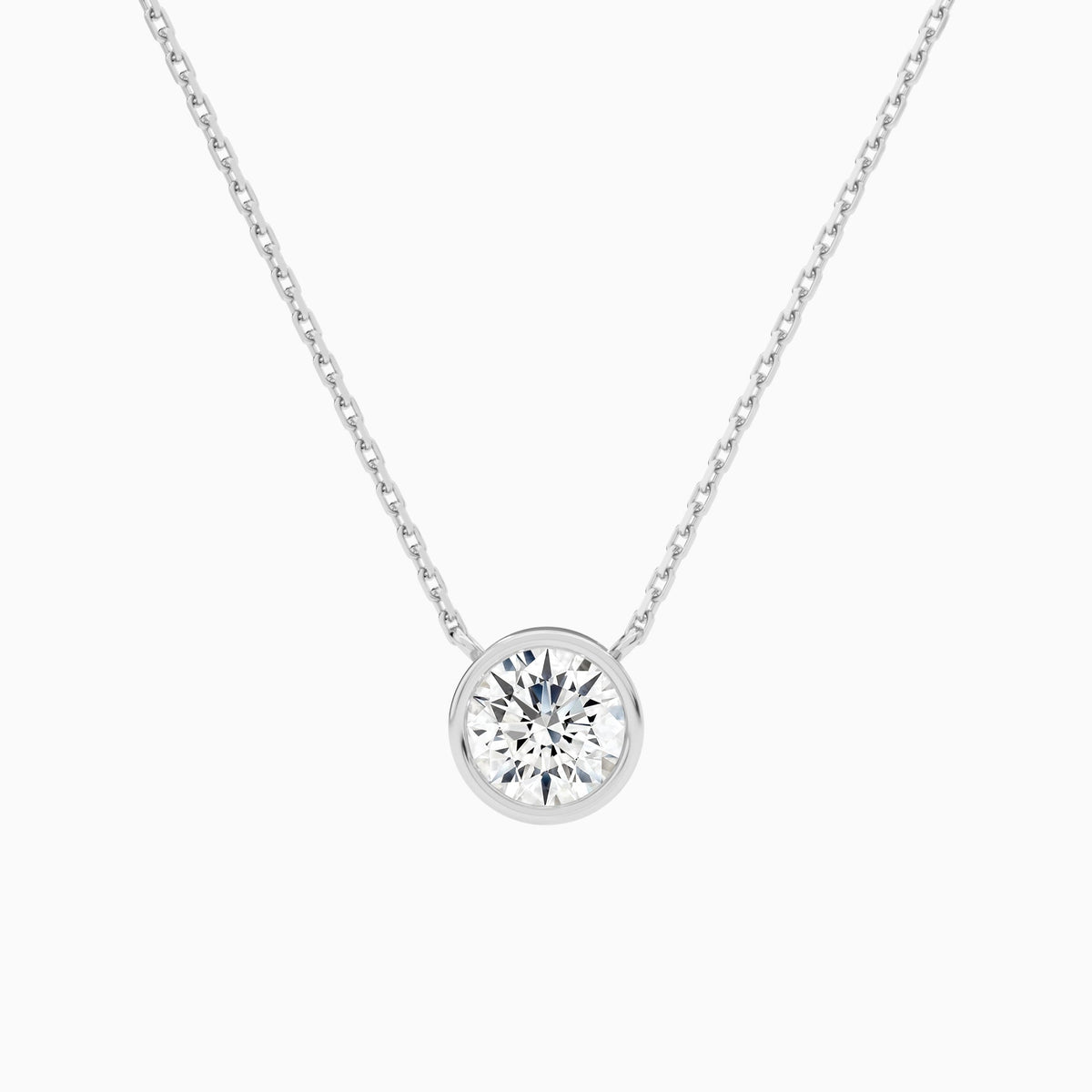 Bezel Solitaire Round Lab Grown Diamond Necklace In 18K White Gold - Lucenjuri