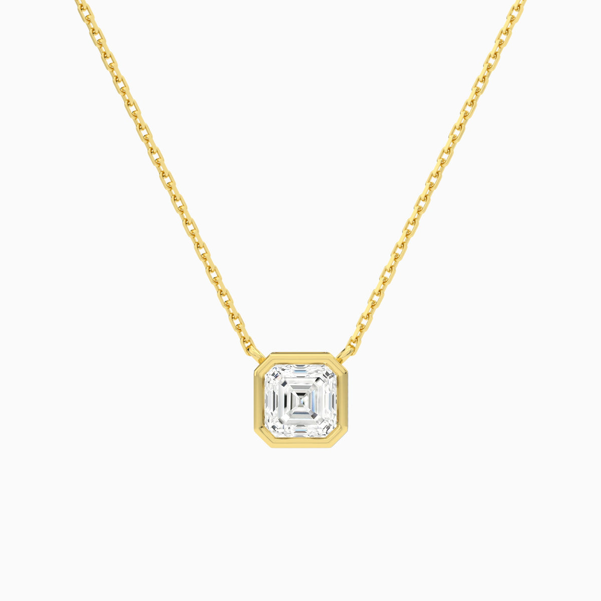 Bezel Solitaire Asscher Lab Grown Diamond Necklace In 14K Yellow Gold - Lucenjuri