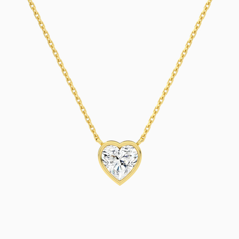 Bezel Solitaire Heart Lab Grown Diamond Necklace In 14K Yellow Gold - Lucenjuri