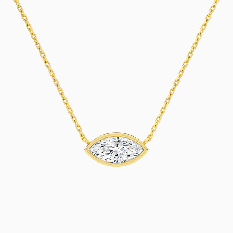 Bezel Solitaire Marquise Lab Grown Diamond Necklace In 14K Yellow Gold - Lucenjuri