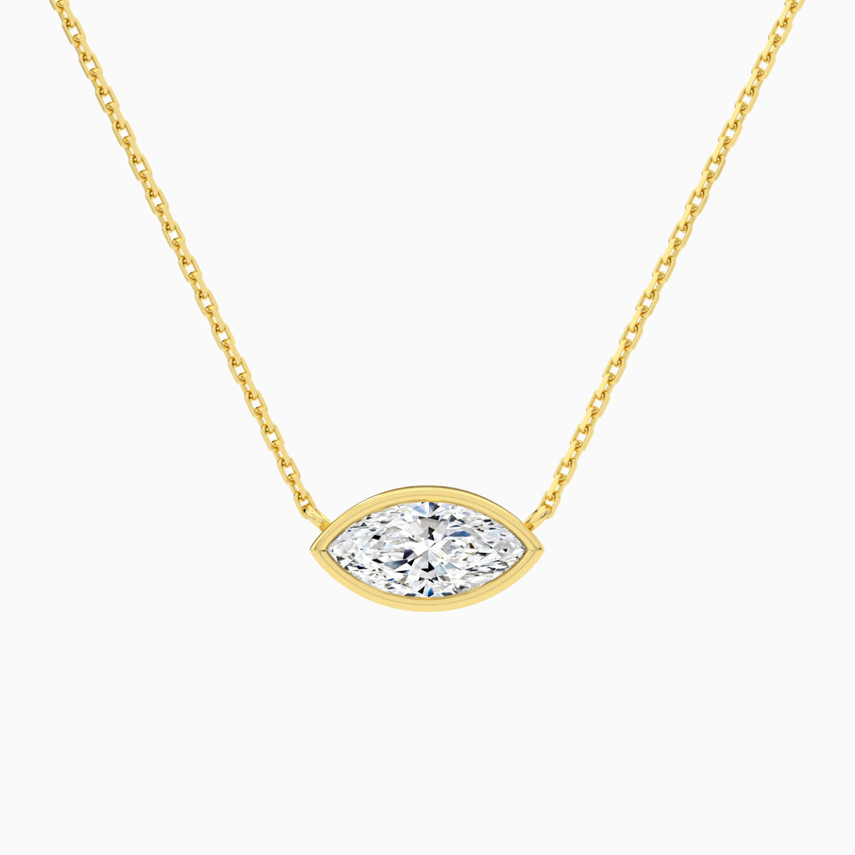 Bezel Solitaire Marquise Lab Grown Diamond Necklace In 14K Yellow Gold - Lucenjuri