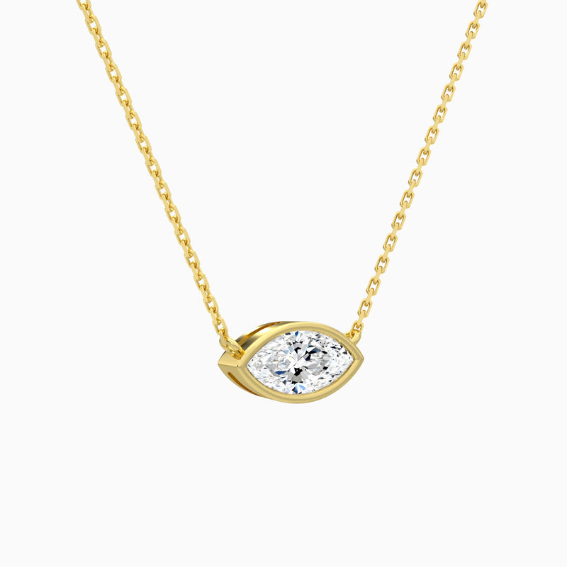 Bezel Solitaire Marquise Lab Grown Diamond Necklace In 18K Yellow Gold - Front Angle View