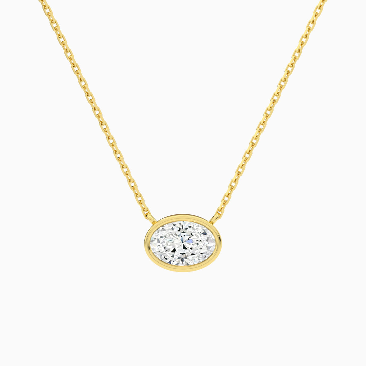 Bezel Solitaire Oval Lab Grown Diamond Necklace In 18K Yellow Gold - Lucenjuri