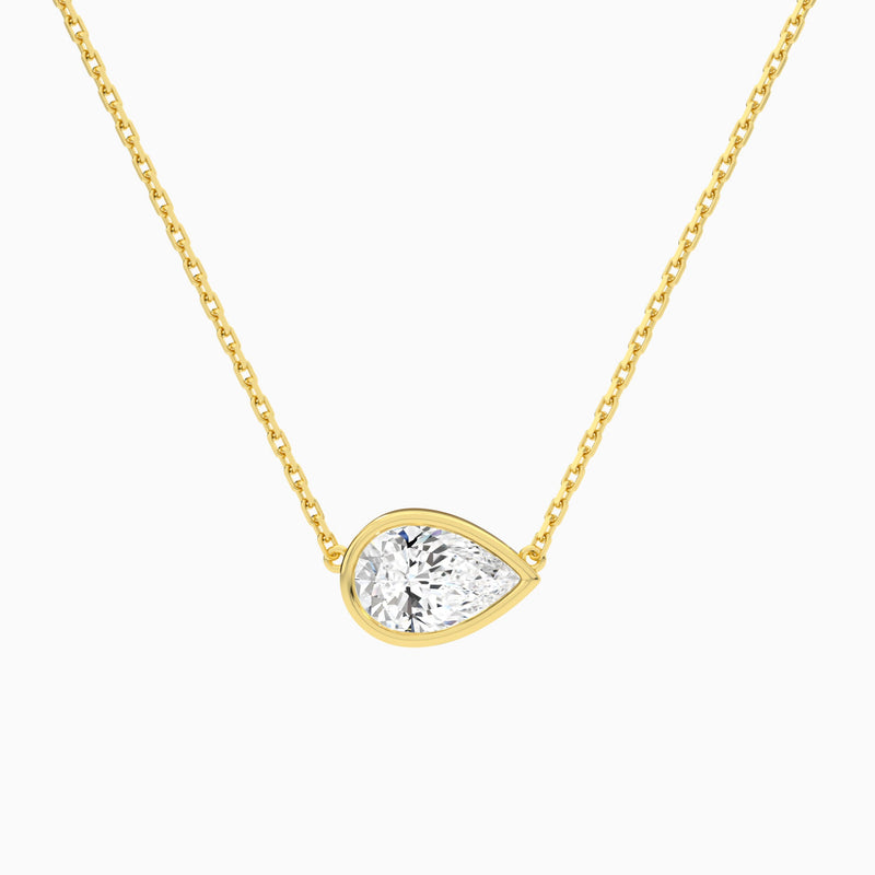 Bezel Solitaire Pear Lab Grown Diamond Necklace In 18K Yellow Gold - Lucenjuri