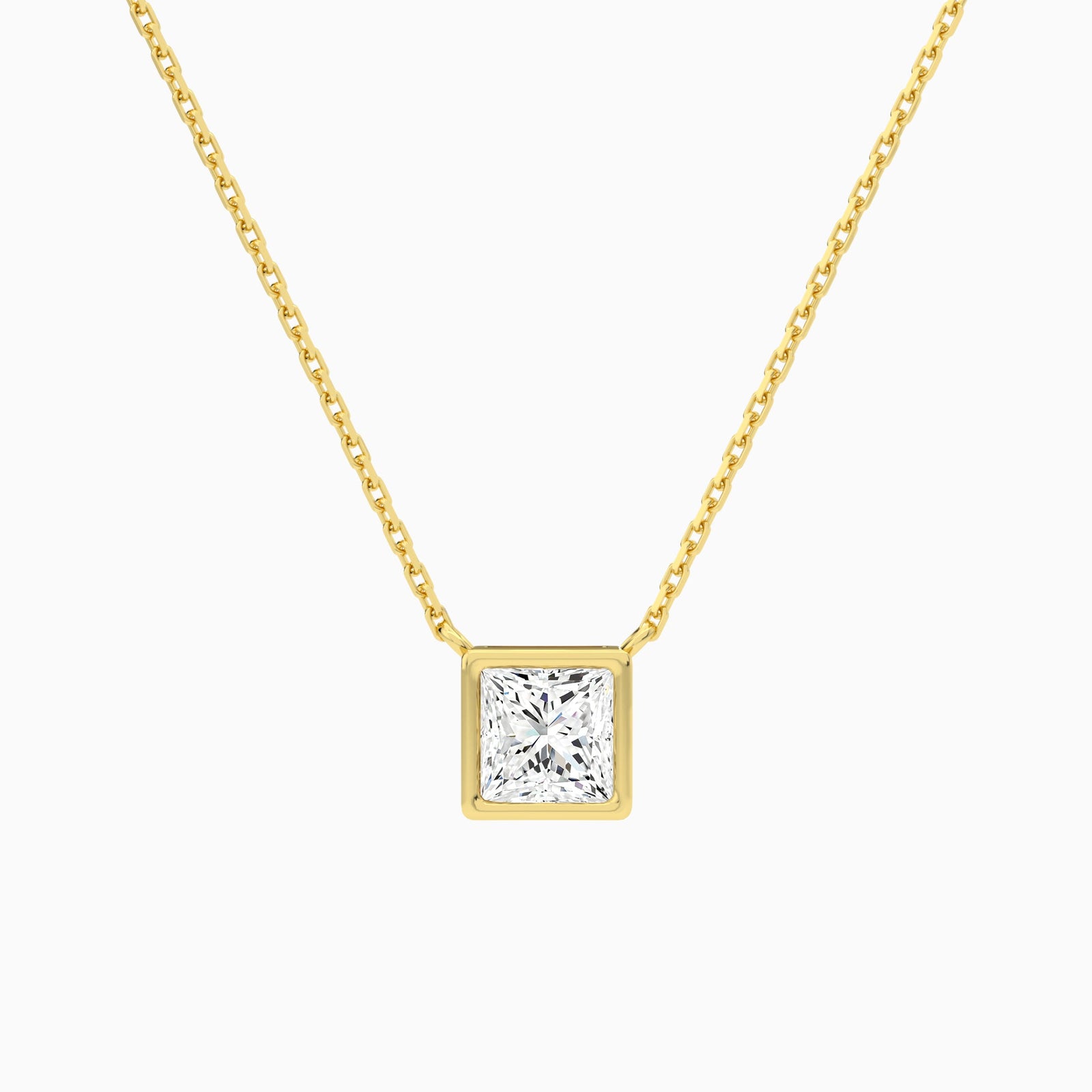 Bezel Solitaire Princess Diamond Necklace