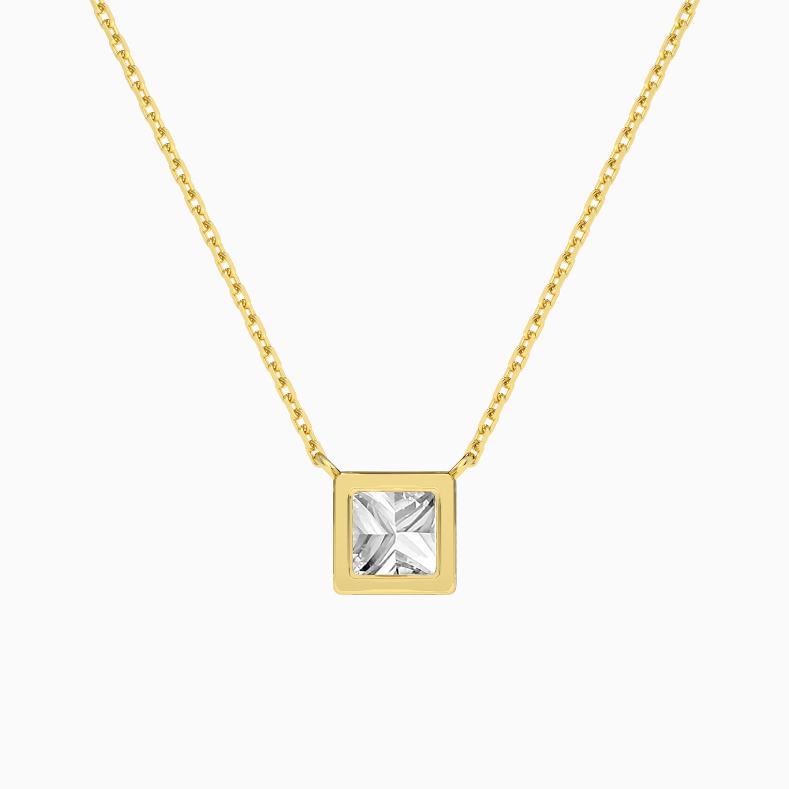 Bezel Solitaire Princess Diamond Necklace