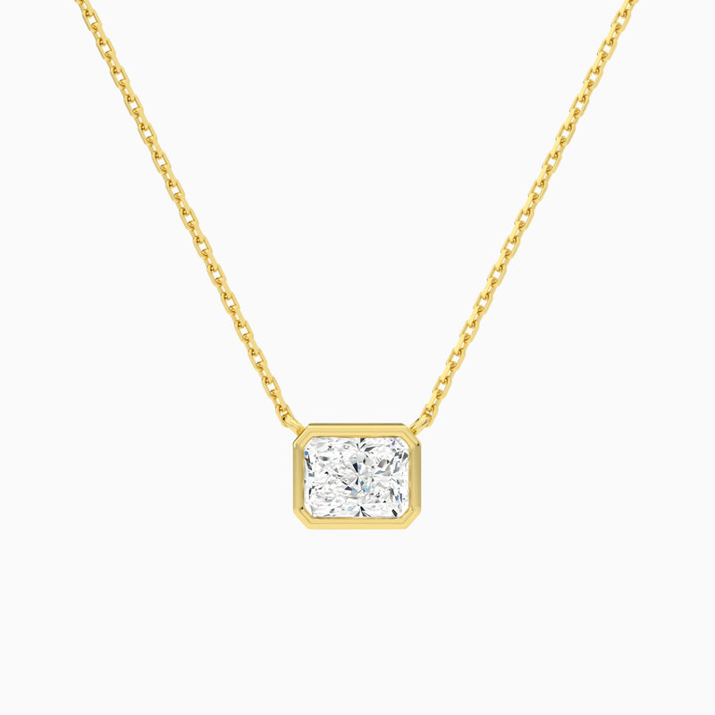 Bezel Solitaire Radiant Lab Grown Diamond Necklace In 14K Yellow Gold - Lucenjuri