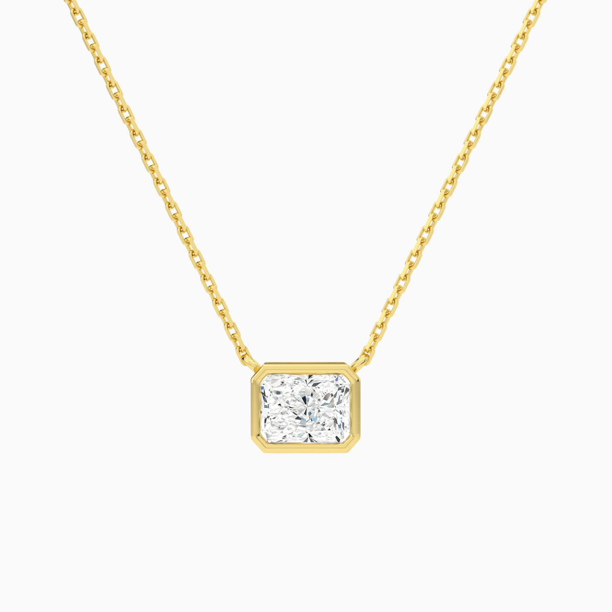Bezel Solitaire Radiant Lab Grown Diamond Necklace In 18K Yellow Gold - Lucenjuri