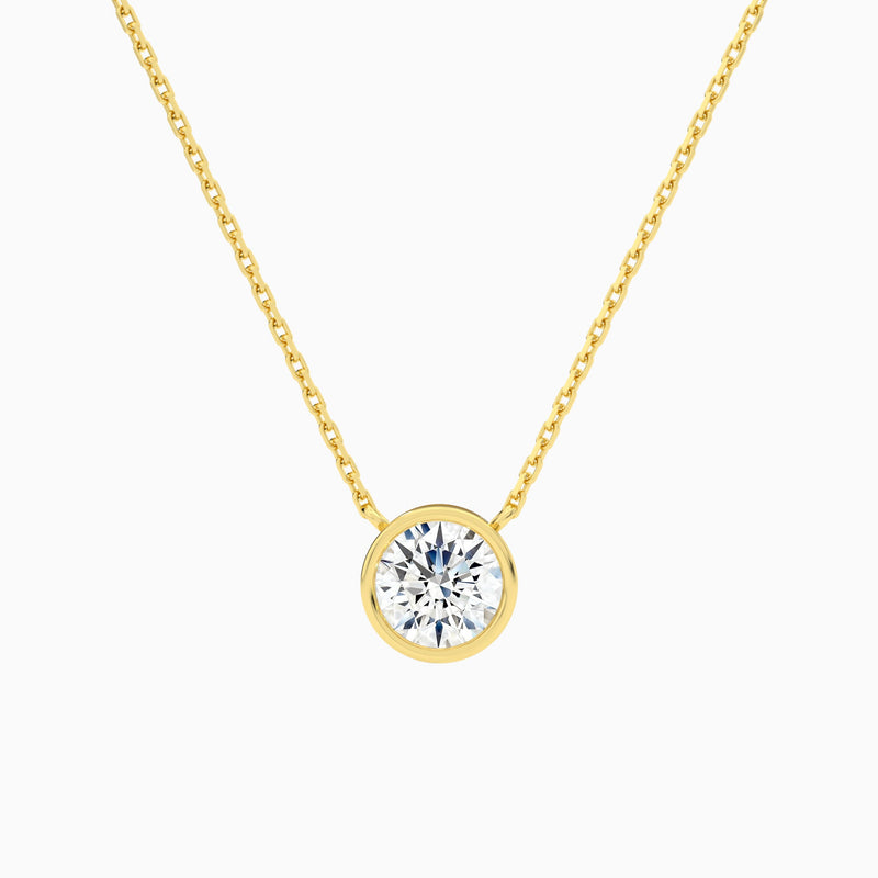 Bezel Solitaire Round Lab Grown Diamond Necklace In 18K Yellow Gold - Lucenjuri