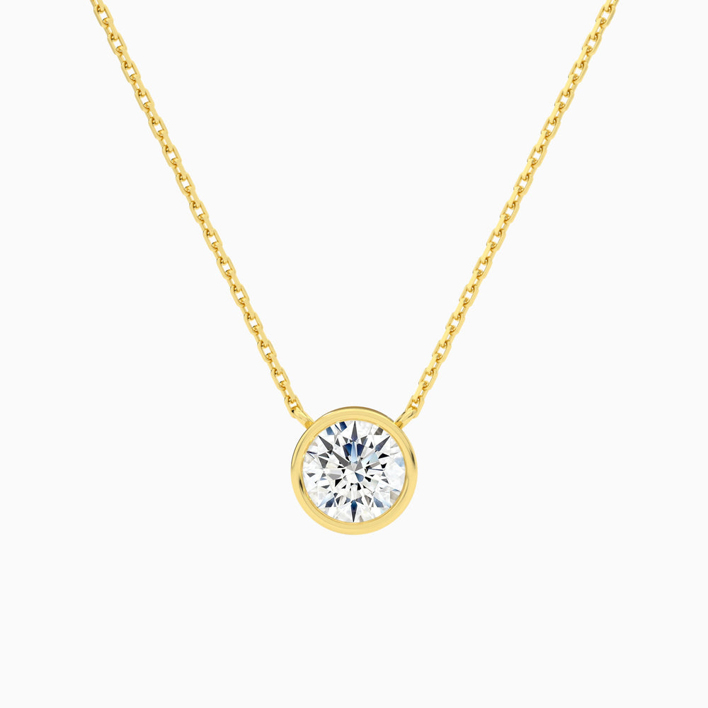 Bezel Solitaire Round Lab Grown Diamond Necklace In 14K Yellow Gold - Lucenjuri